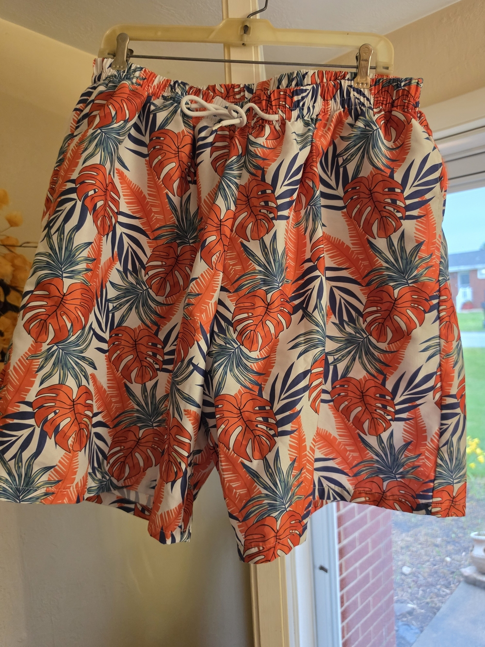 Men's Tropical Print Swim Shorts - Orange Leaf